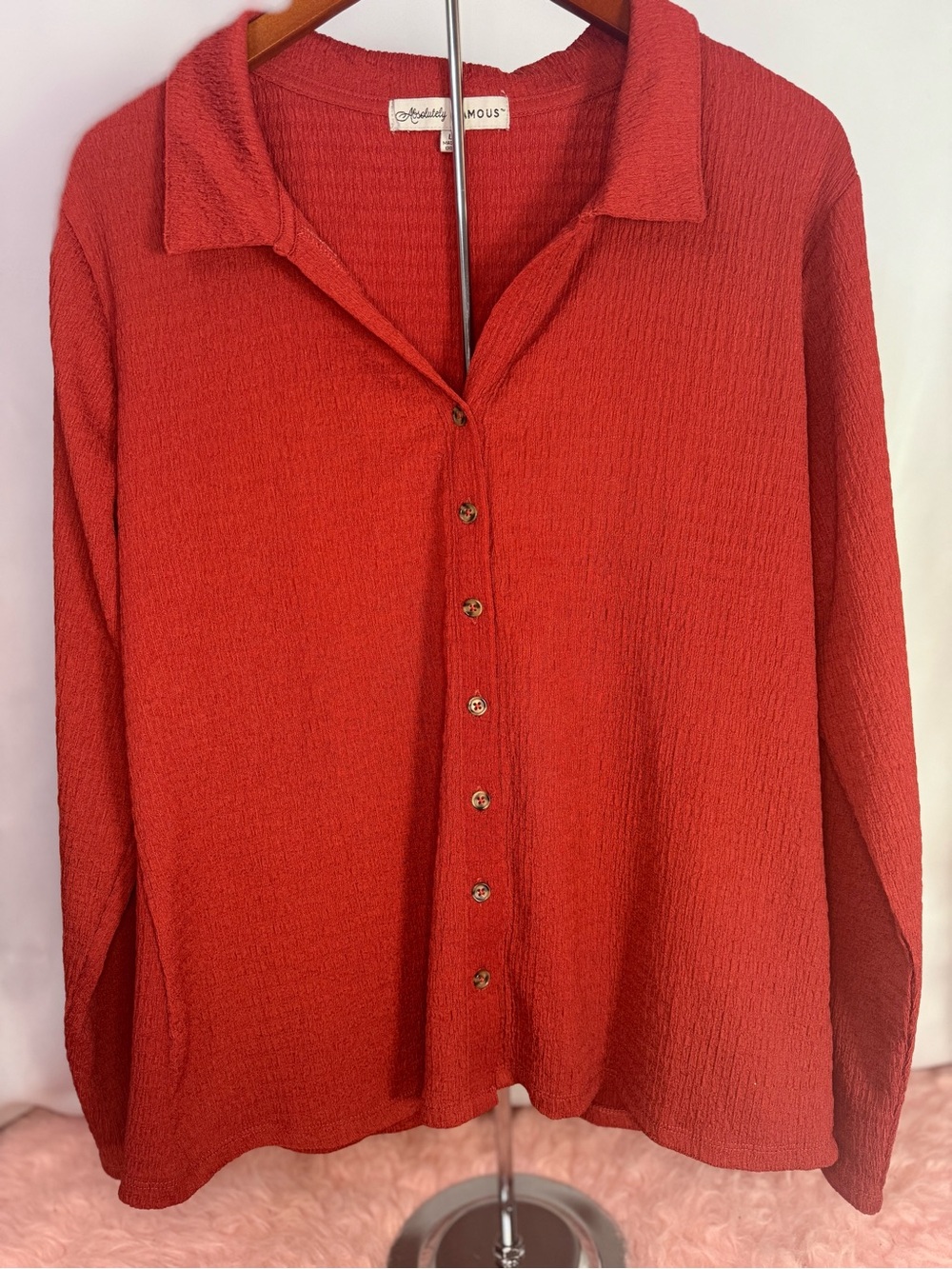 Absolutely Famous - Brick Red Button-Up Women’s Top - Size L